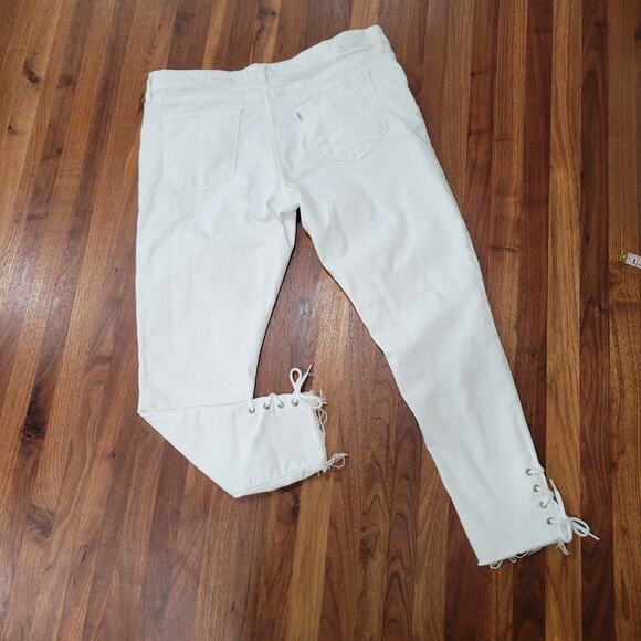 Levi's 711 Skinny Jeans Lace Up Ankle With Raw Hem Fiesty White Y2K Size 33 - Picture 2 of 9